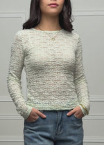 Langarmshirt aus floraler Spitze - salbeigrün