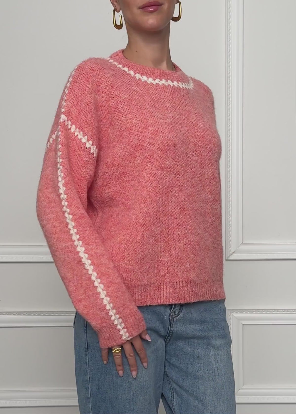 Pullover mit Ziernähten und Wollanteil - lachs von SASSYCLASSY