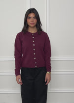 Cardigan with crochet collar - burgundy