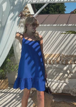 Trägerkleid mit Volant - royalblau