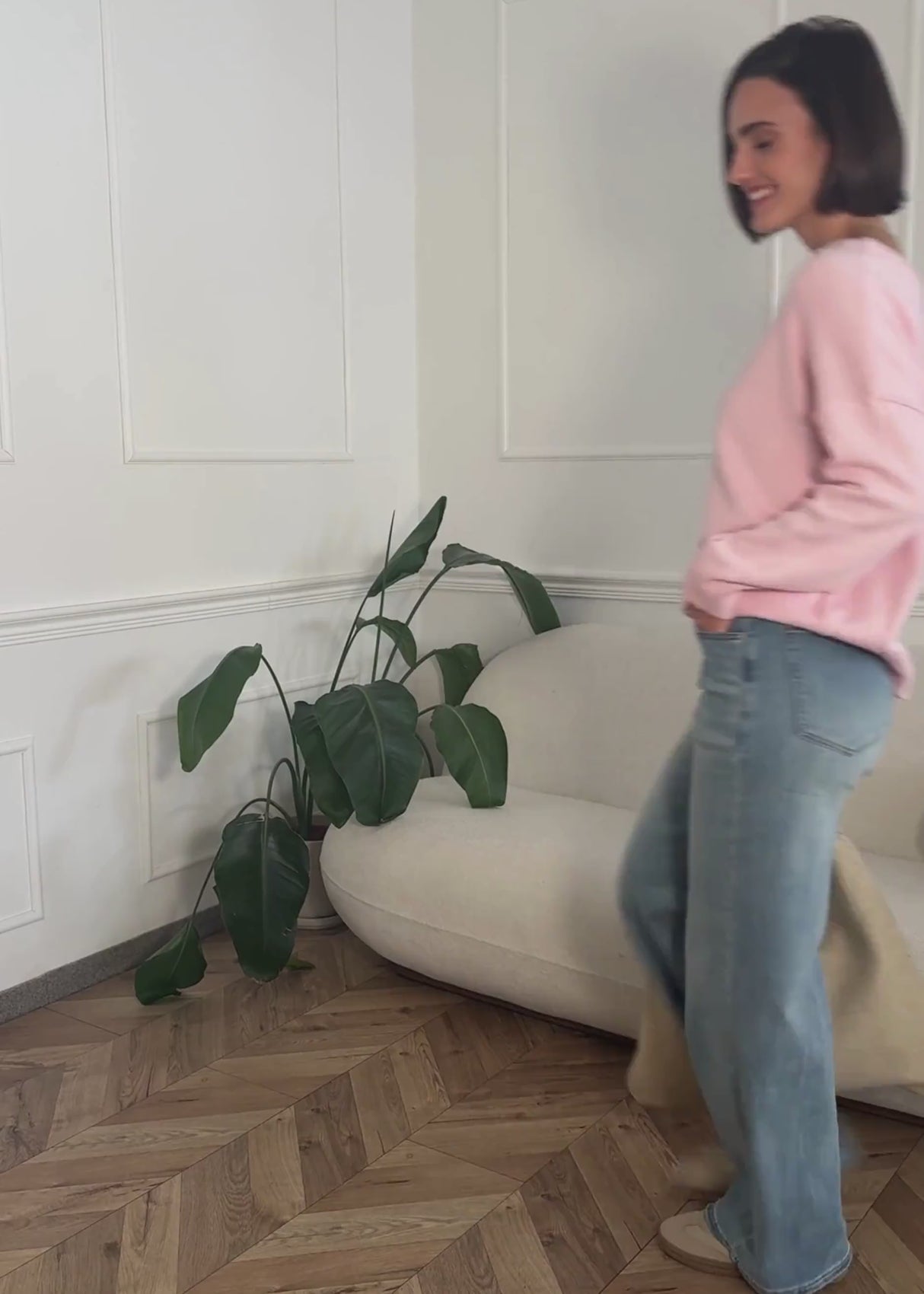 Oversize Baumwoll-Pullover mit Rückennaht - rosa