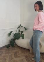 Oversize Baumwoll-Pullover mit Rückennaht - rosa