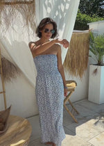 Gesmoktes Bandeau-Kleid mit floralem Mandala-Print - blau