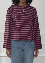 Gestreiftes Langarmshirt mit weiten Ärmeln - burgundy