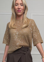 Netz-Shirt mit Pailletten - beige
