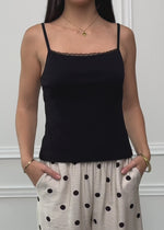Strap top with lace - black