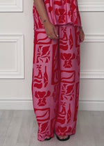 Viskose Schlupfhose mit Kunstprint - pink-rot