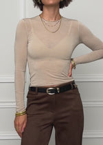 Slight sheer long-sleeved shirt with cashmere blend – beige