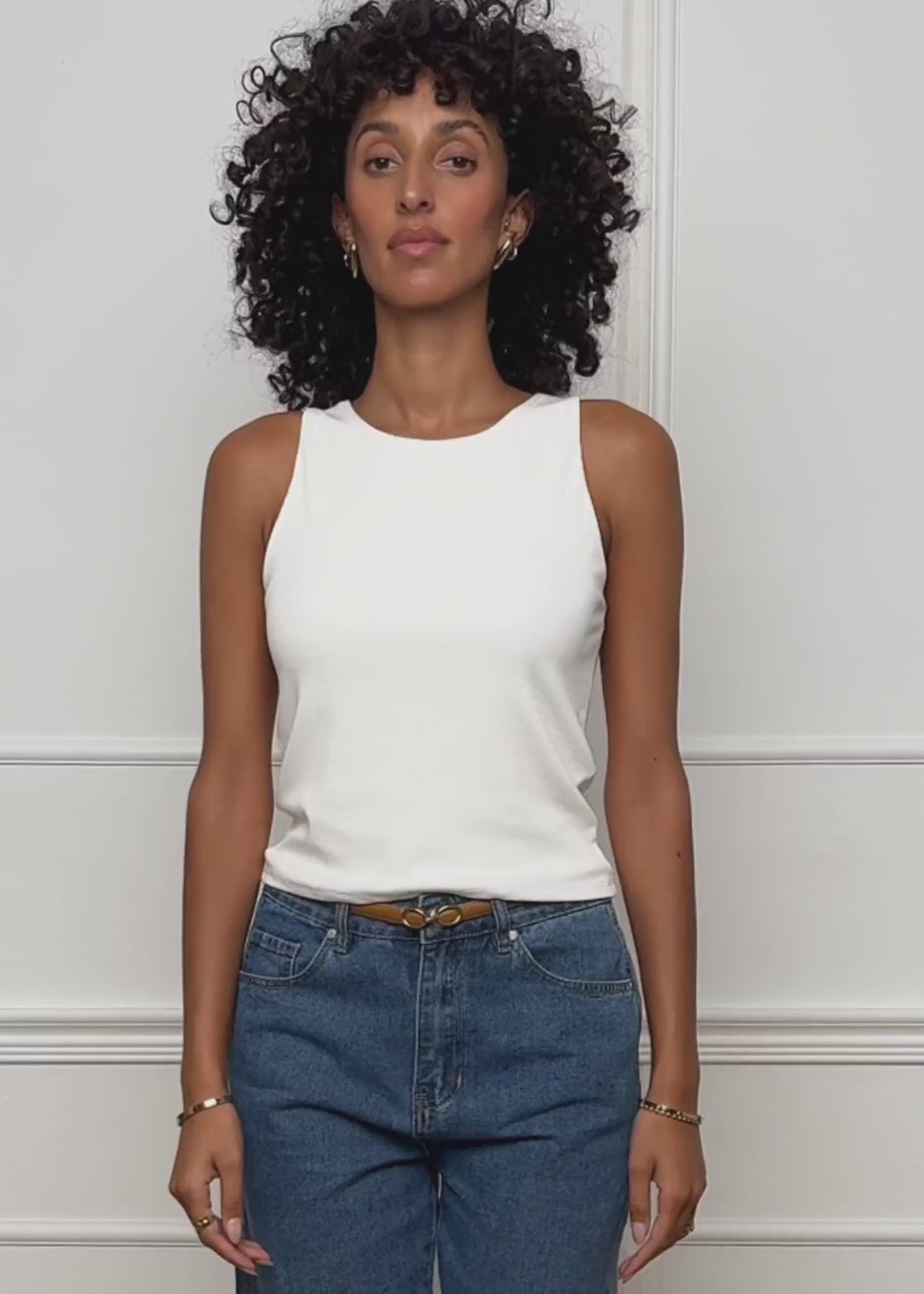 Double-layered, ribbed tank top - offwhite