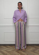 Wide trousers with multicolor pattern-lilac-pink