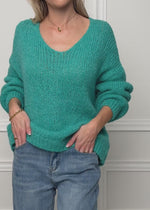 Oversize Pullover mit V-Ausschnitt - petrol