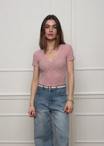 Kurzarm Body aus floraler Spitze - rosa