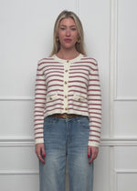 Elegant cardigan with striped pattern - off-white