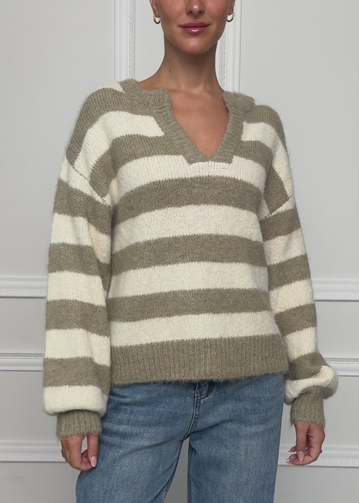 Striped jumper with trim - taupe-offwhite by SASSYCLASSY