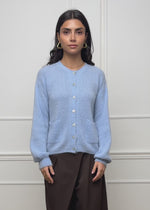 Strickjacke mit aufgesetzten Taschen - eisblau