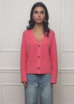 Gerippter Cardigan mit V-Ausschnitt - koralle