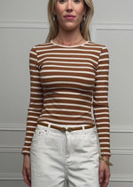Gestreiftes Langarmshirt - braun-weiß