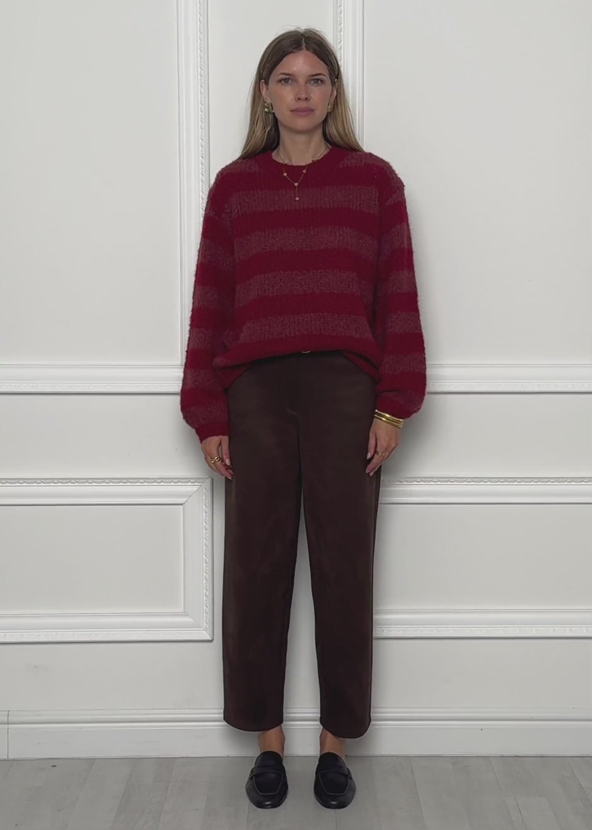 Gestreifter Grobstrickpullover - mauve-rot von SASSYCLASSY