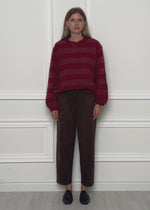 Gestreifter Grobstrickpullover - mauve-rot