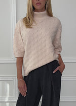 Oversize short-sleeved jumper with bobble texture - offwhite