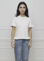 Knitted T-shirt with flounces - offwhite
