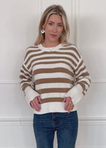 Gestreifter Baumwoll-Pullover - weiß-braun