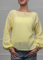 Leicht transparenter Feinstrickpullover - buttergelb