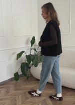 Lightweight, slightly transparent long-sleeved shirt with cashmere blend—brown-black