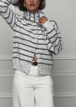 Gestreifter Cardigan mit Schal - grau - SASSYCLASSY
