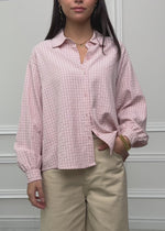Oversize Bluse mit Karomuster - rosa