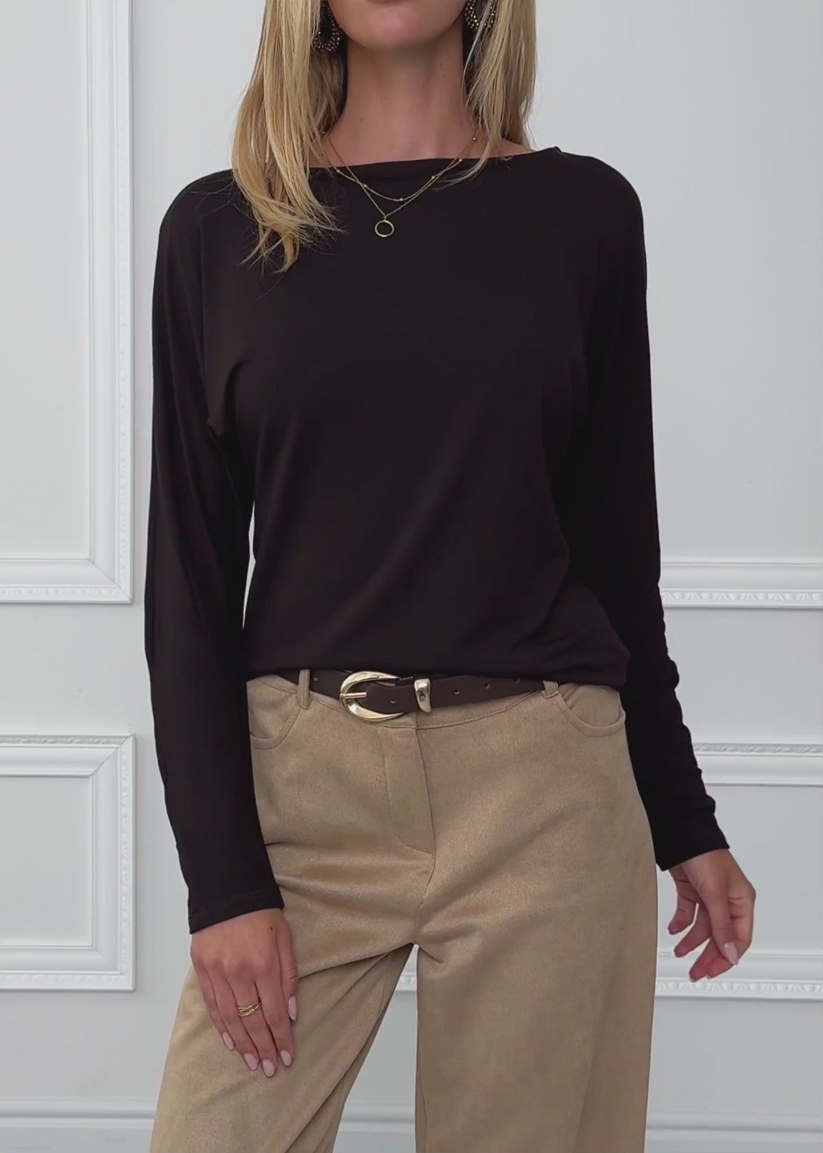 Langarmshirt mit Fledermausärmeln - braun von SASSYCLASSY
