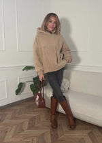 Oversize Teddy Sweatshirt mit Kapuze -  beige