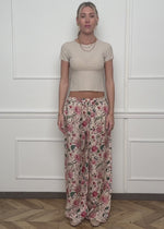 Pants with floral pressure - beige