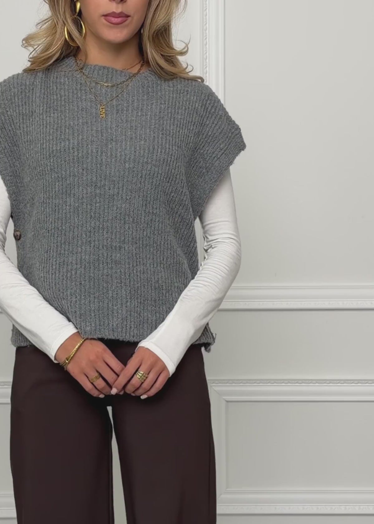 Ribbed knit sleeveless jumper with side buttons - dark grey by SASSYCLASSY