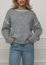 Jumper with decorative seams and wool content - grey