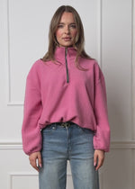 Oversize Fleece Sweatshirt mit Reißverschluss - rosa