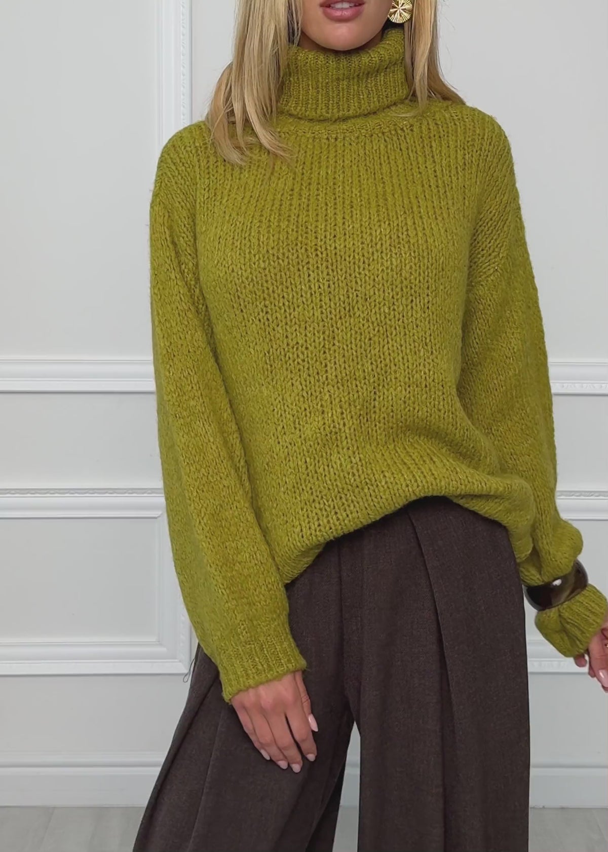 Chunky knit jumper with roll neck - olive green by SASSYCLASSY