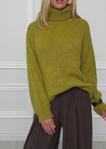 Chunky knit jumper with roll neck - olive green