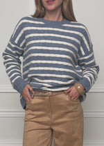 Strickpullover mit Streifen-Design - jeansblau-offwhite