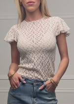 Spitzen T-Shirt mit Flügelärmel - offwhite