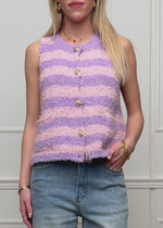 Bouclé-Weste mit Blockstreifen - rosa-flieder