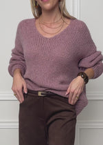 Oversize Pullover mit V-Ausschnitt - altrosa