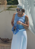 Ripp Tank Top mit Raffung - blau