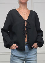 Muslin blouse jacket with ties - black