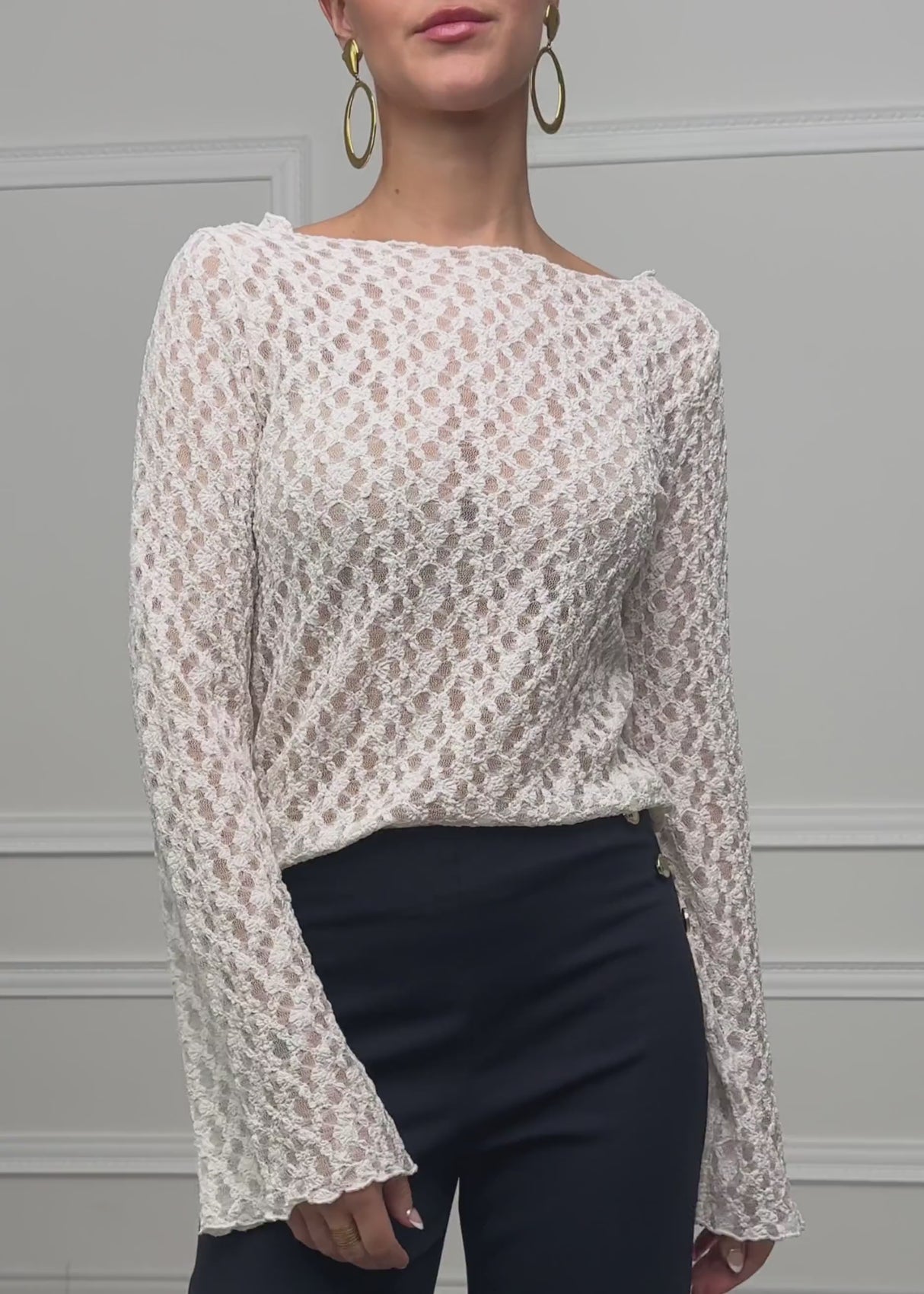 Langarm Spitzenshirt mit weiten Ärmeln - offwhite
