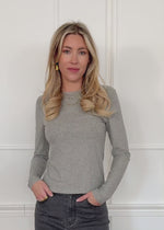 Langarmshirt in Rippstruktur - grau meliert