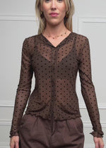 Mesh Langarmshirt mit Punktemuster - braun