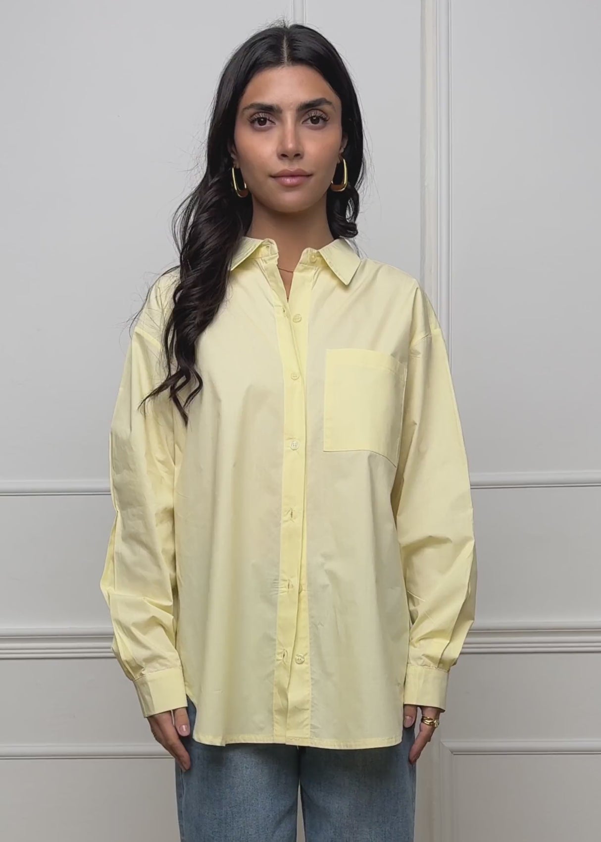 Oversize Hemdbluse mit Brusttasche - buttergelb