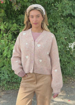 Cardigan mit weißen Herzen - beige