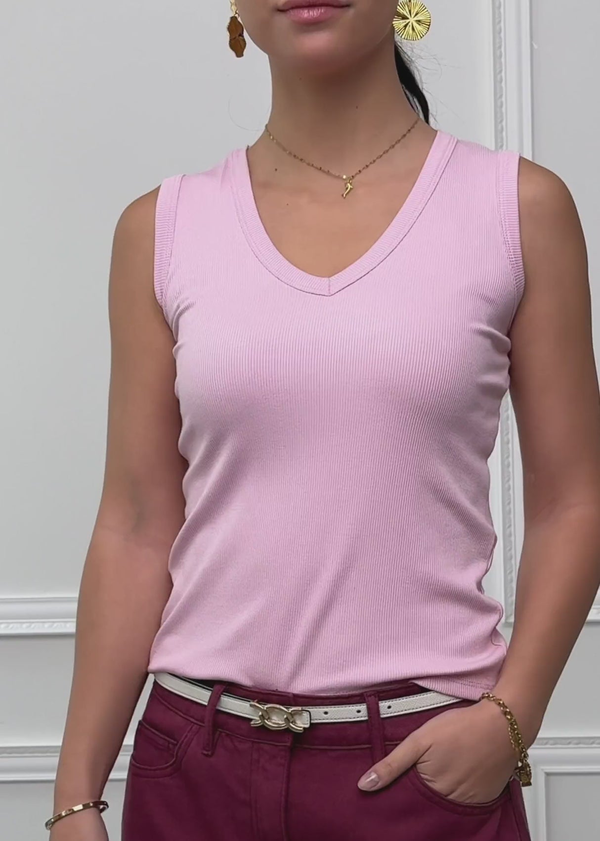 Ripp-Top mit V-Auschnitt - rosa by SASSYCLASSY
